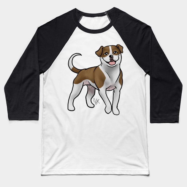 American Bulldog - Brown and White Baseball T-Shirt by Jen's Dogs Custom Gifts and Designs